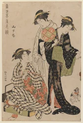 Yamashita Hana leger med en killing, fra serien Contest of Contemporary Beauties, ca. 1783 (træblok i farver)